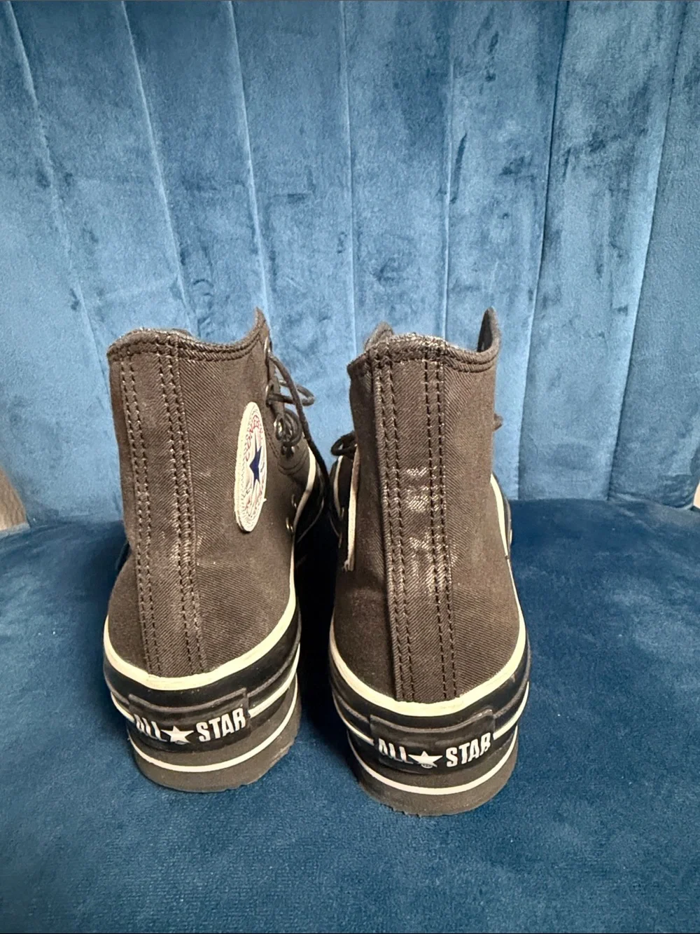 Converse Black High-Top Platform Sneakers with White Trim - Picture 3 of 5